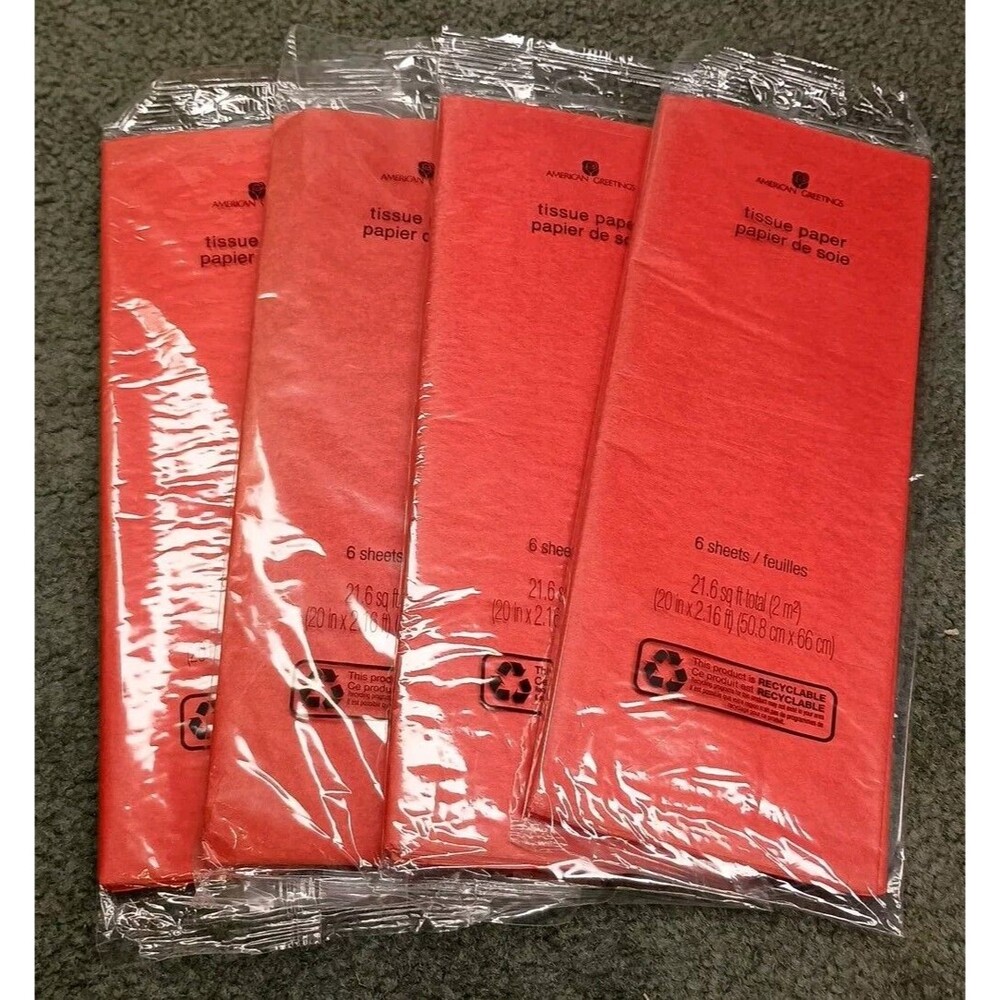 American Greetings Red Tissue Paper 20 in x 2.16 ft - Lot of 4 (6 Sheets/Pk.)